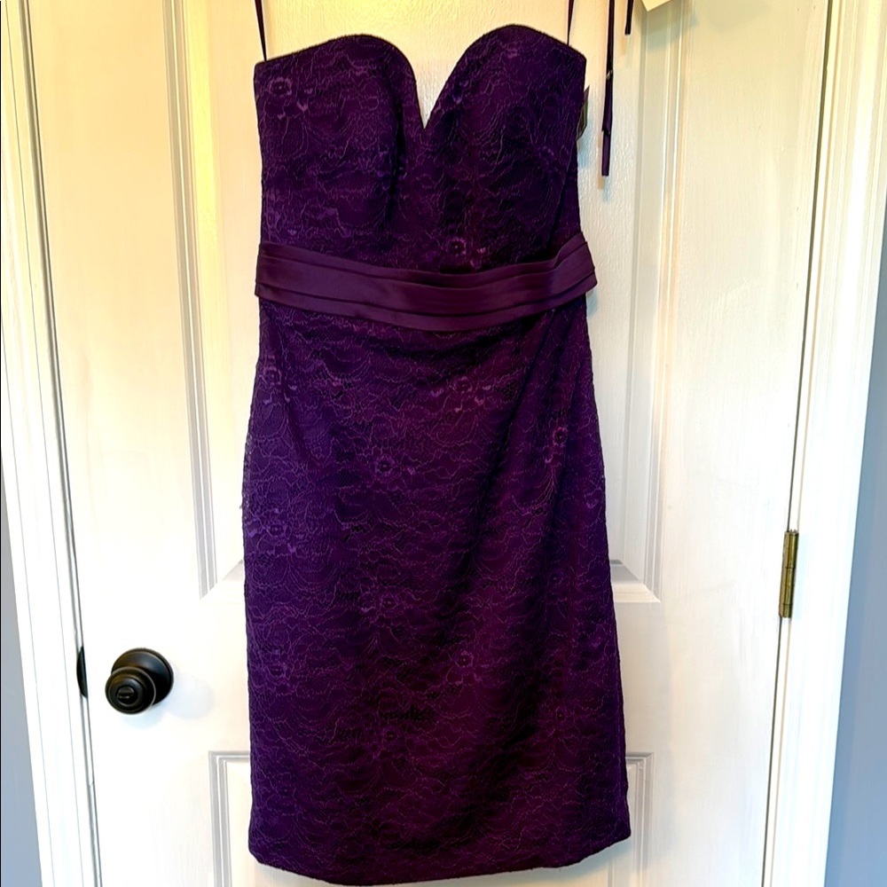 Allure Bridals Purple Strapless Ruched Cocktail Dress